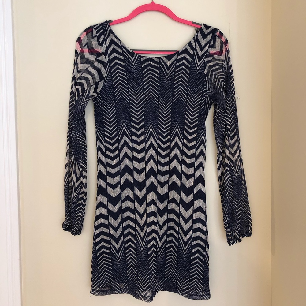 Blue and white illusion, stretchy bodycon dress